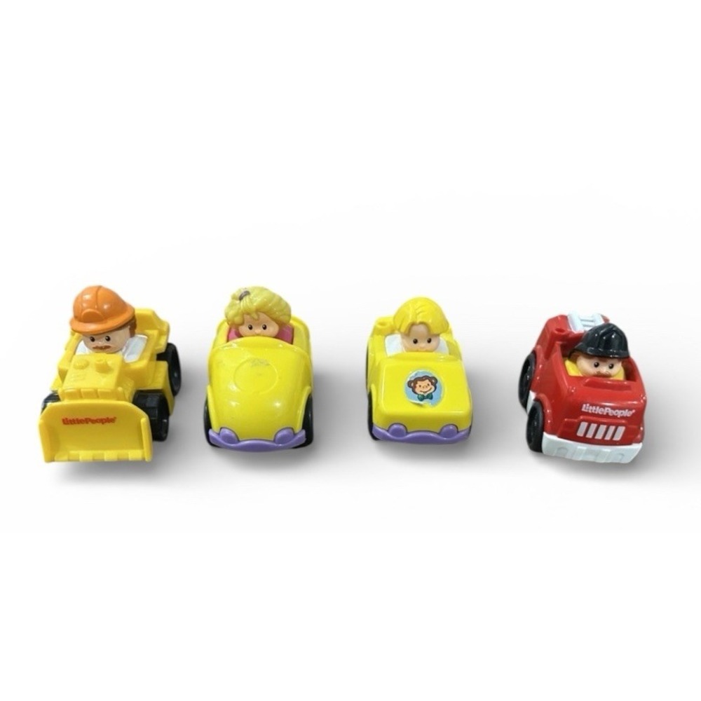 Fisher Price Little People Vehicle Lot of 4Cars Truck Bulldozer Toy